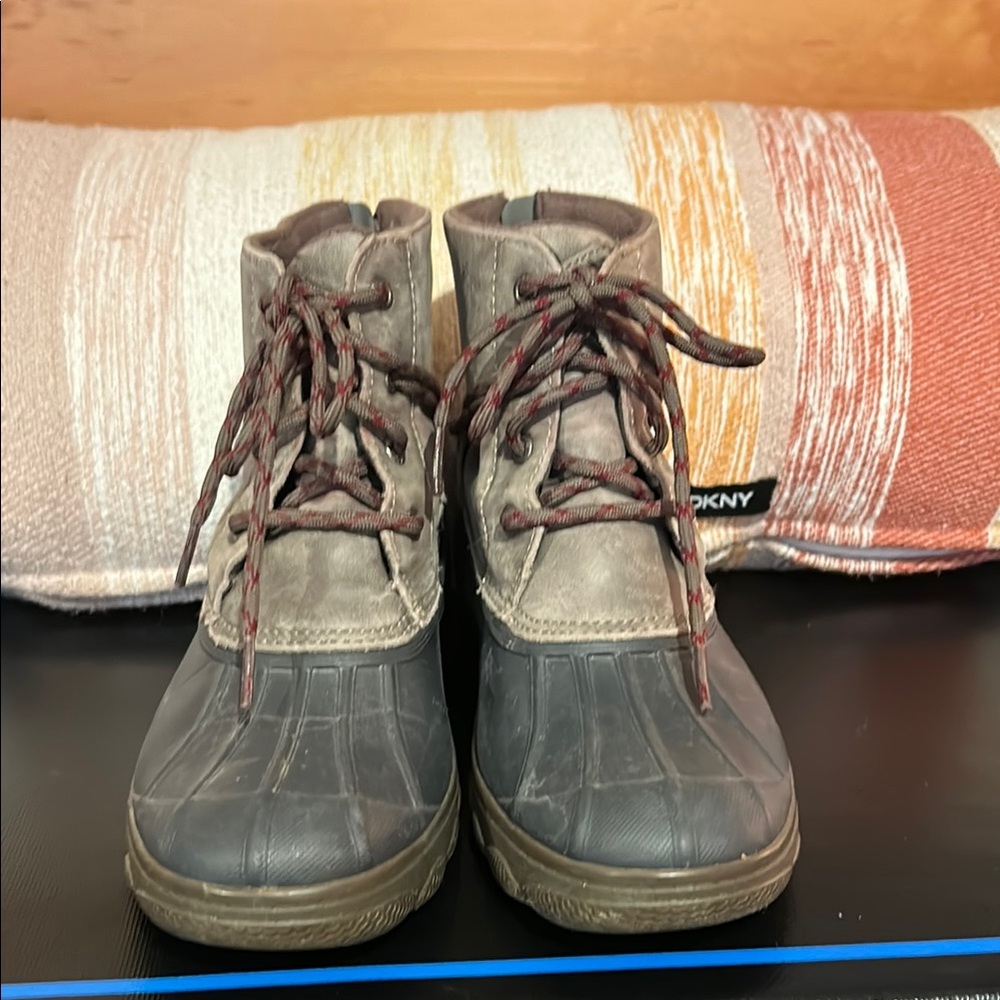Gray and Navy Duck Boots